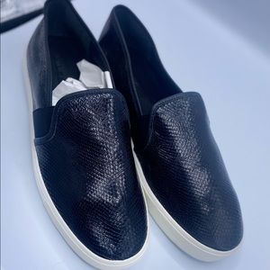 Vince Black Leather Snake Embossed Woman’s Slip On Sneakers NWOT Size 9